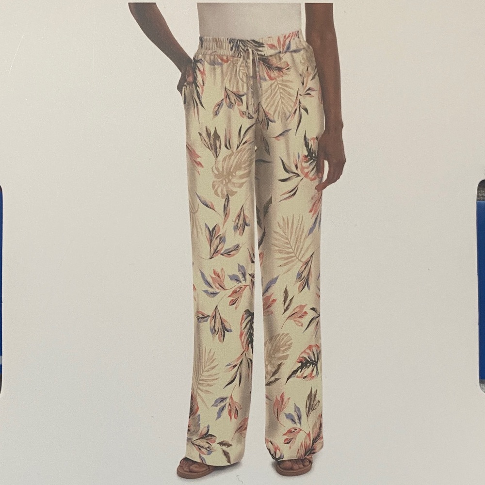 Briggs Ladies Linen Blend Pull-On Pants Sz: Large Color: Tan Floral